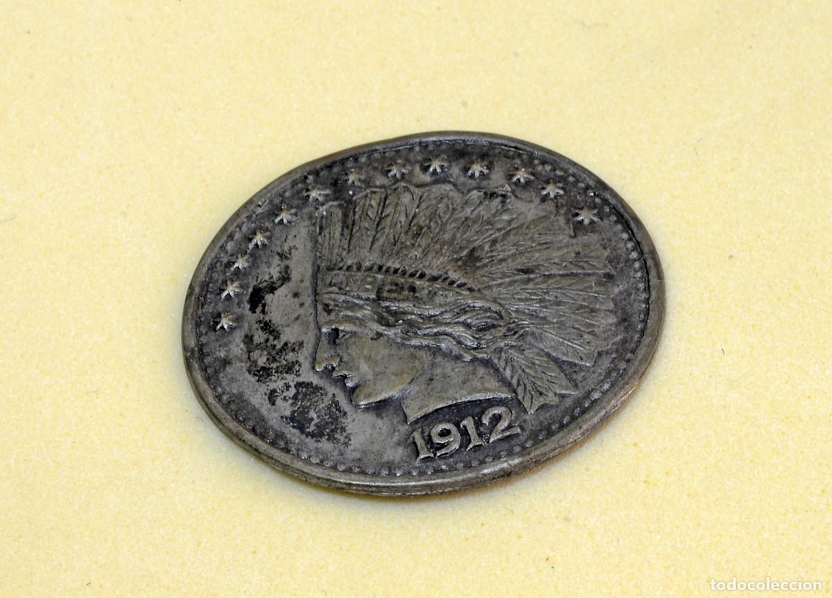Reproducciones billetes y monedas: Plaquita r&eacute;plica de moneda, personaje &rdquo;Rockerduck&rdquo; fechada en 1912