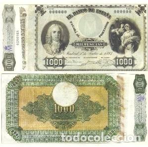 Reproducciones billetes y monedas: REPRODUCCION DE BILLETE DE ESPA&Ntilde;A, MIL PESETAS 1 DE JULIO 1884. BILL-948