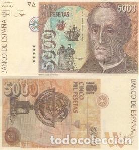 Reproducciones billetes y monedas: REPRODUCCION DE BILLETE DE ESPA&Ntilde;A, CINCO MIL PESETAS 12 DE OCTUBRE DE 1992. BILL-953