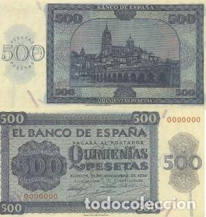 Reproducciones billetes y monedas: REPRODUCCION DE BILLETE DE ESPA&Ntilde;A, QUINIENTAS PESETAS 21 DE NOVIEMBRE DE 1936. BILL-959
