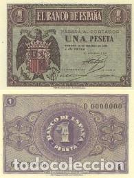Reproducciones billetes y monedas: REPRODUCCION DE BILLETE DE ESPA&Ntilde;A, UNA PESETA 28 DE FEBRERO DE 1938. BILL-961