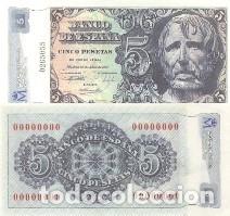 Reproducciones billetes y monedas: REPRODUCCION DE BILLETE DE ESPA&Ntilde;A, CINCO PESETAS 12 DE ABRIL DE 1947. BILL-975