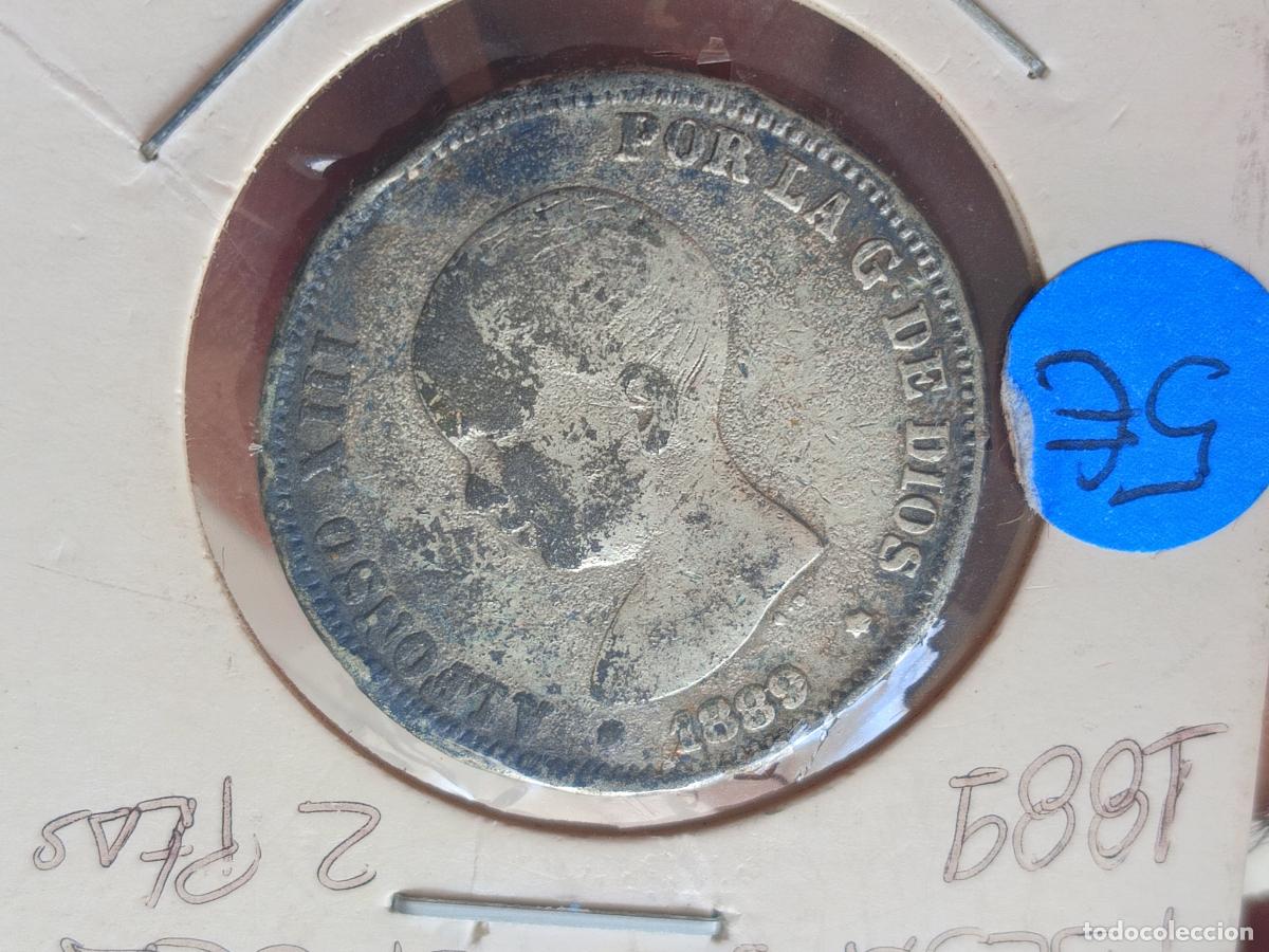 Reproducciones billetes y monedas: 2 pesetas de 1889 falsa de &eacute;poca