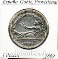Reproducciones billetes y monedas: ESPA&Ntilde;A 1869, REPRODUCI&Oacute;N FNMT, 1 PESETA, GOBIERNO PROVISIONAL, AG, SC, 2 FOTOS
