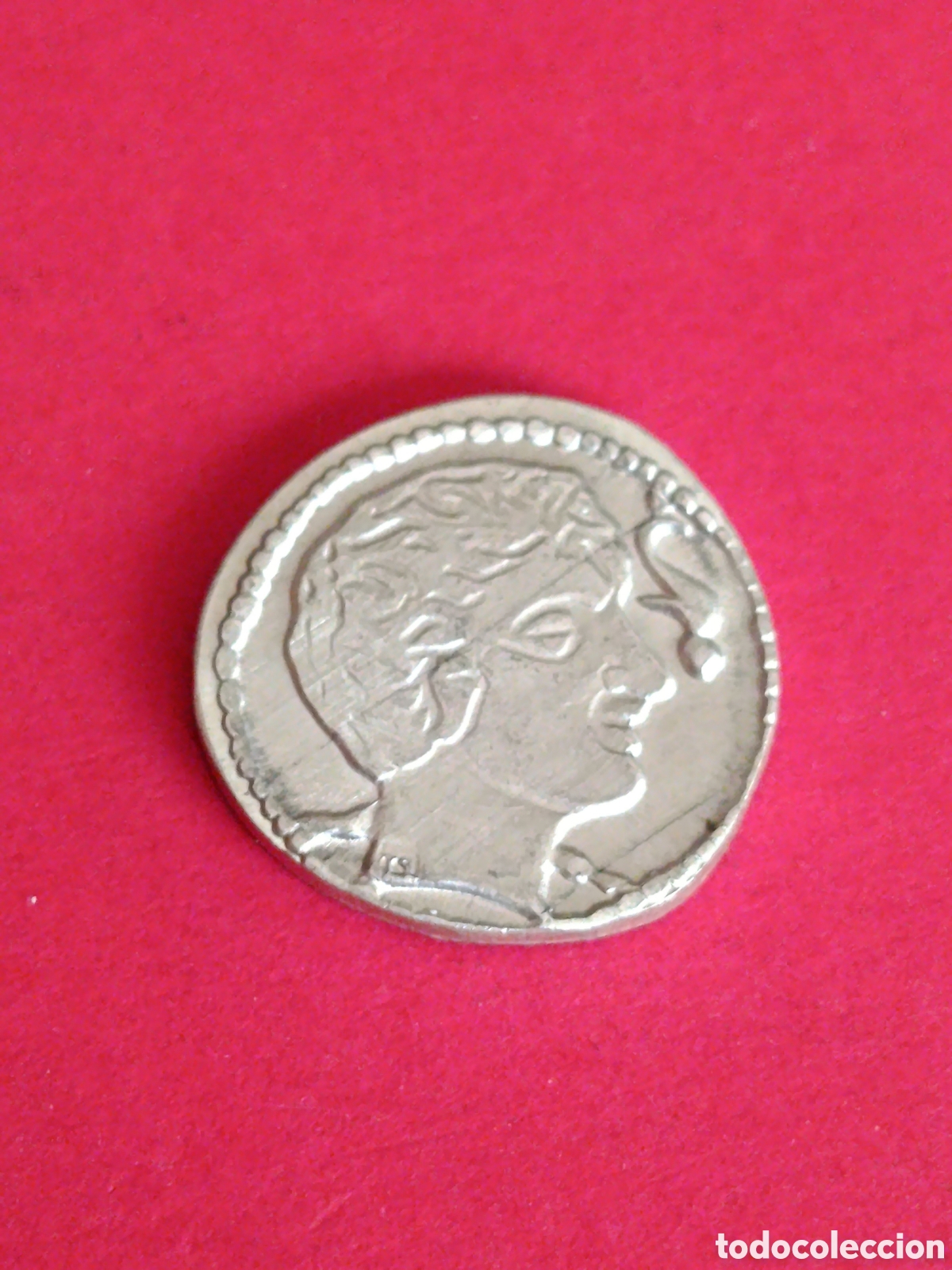 Reproducciones billetes y monedas: REPRODUCCI&Oacute;N EN PLATA DE 800 MIL&Eacute;SIMAS DEL DRACMA DE ARSE. SAGUNTO. COLECCI&Oacute;N LAS PROVINCIAS. 3,74 g