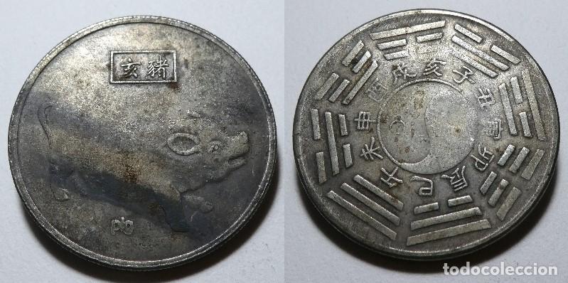 Reproducciones billetes y monedas: Reproducci&oacute;n de una medalla del Hor&oacute;scopo chino, mide 3,5 cm