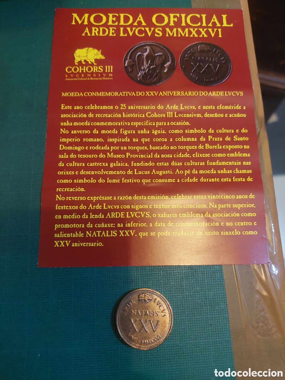Reproducciones billetes y monedas: 2026 Arde lvcvs lugo fiesta romana moneda token aguila toque y impreso