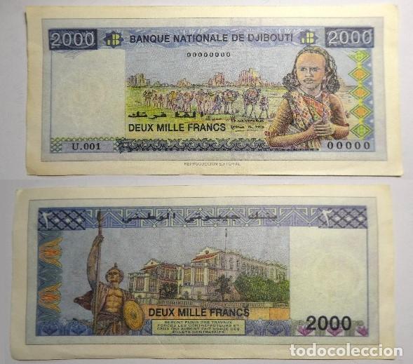 Reproducciones billetes y monedas: Billete Facs&iacute;mil , de Yibuti 2000 francos . Colecci&oacute;n todos los billetes del Mundo