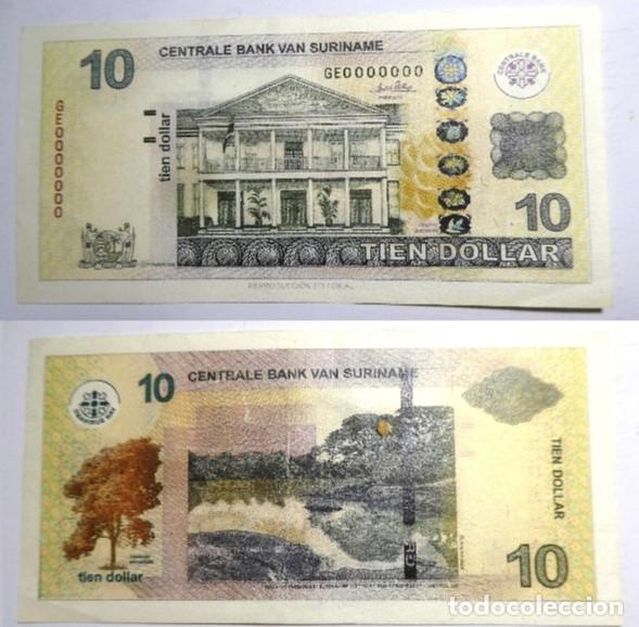 Reproducciones billetes y monedas: Billete Facs&iacute;mil , 10 d&oacute;lares de Surinam. Colecci&oacute;n todos los billetes del Mundo