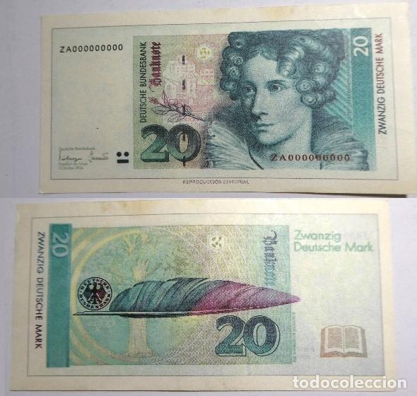 Reproducciones billetes y monedas: Billete Facs&iacute;mil , 20 marcos Alemania . Colecci&oacute;n todos los billetes del Mundo