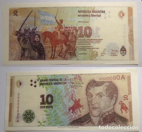 Reproducciones billetes y monedas: Billete Facs&iacute;mil , 10 pesos Argentina. Colecci&oacute;n todos los billetes del Mundo