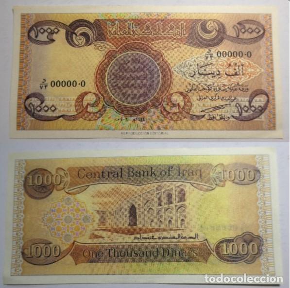 Reproducciones billetes y monedas: Billete Facs&iacute;mil , 1000 dinares Irak. Colecci&oacute;n todos los billetes del Mundo