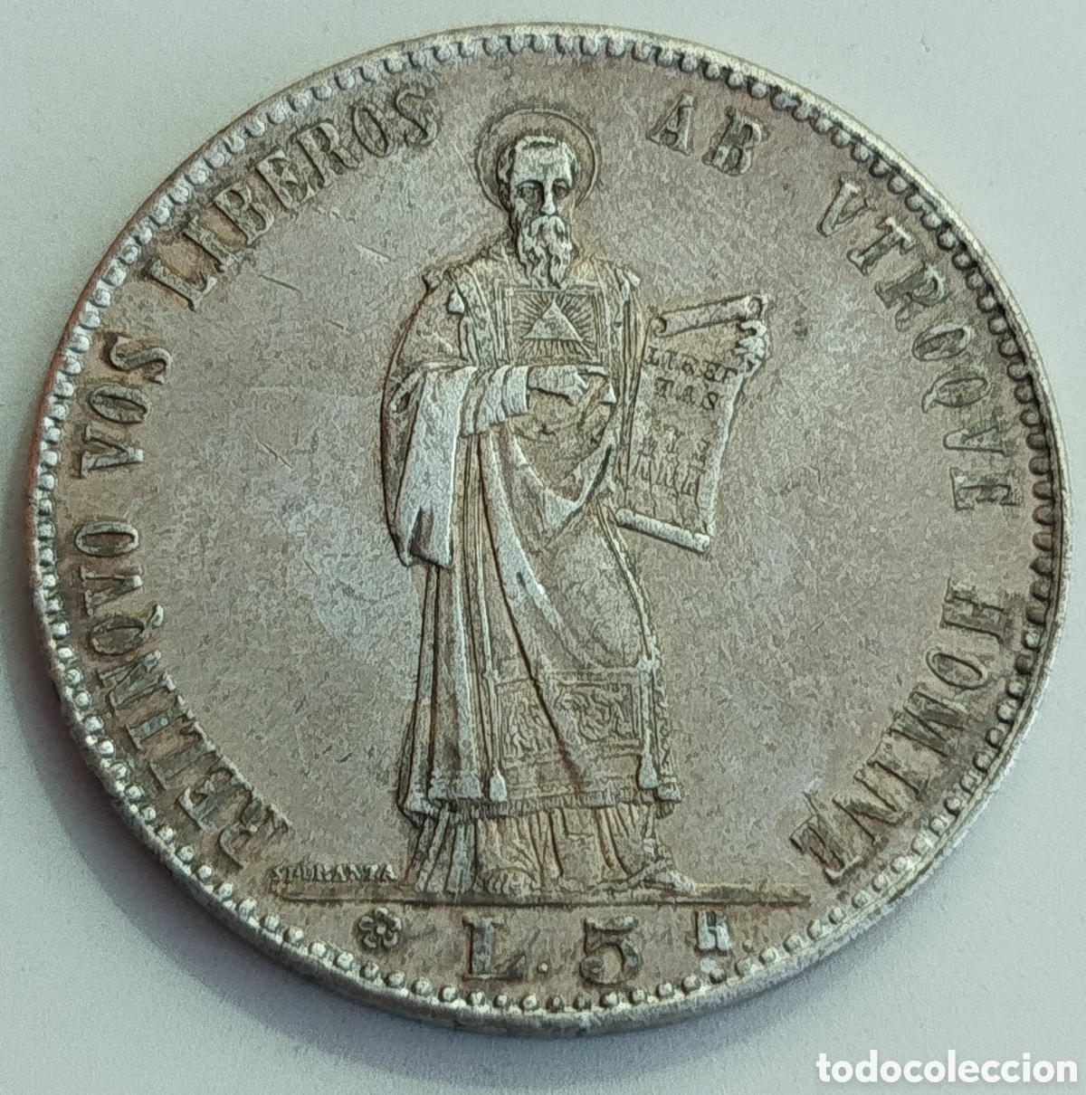 Reproducciones billetes y monedas: Moneda 5 Liras San Marino 1898