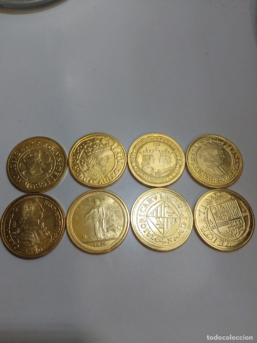 Reproducciones billetes y monedas: Lote 8 monedas ba&ntilde;adas oro 24k acu&ntilde;adas por la Real casa de la moneda