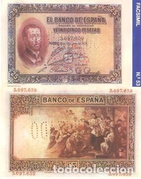 Reproducciones billetes y monedas: REPRODUCCION DE BILLETE DE ESPA&Ntilde;A, VEINTICINCO PESETAS 12 DE OCTUBRE DE 1926. BILL-981