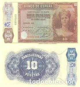 Reproducciones billetes y monedas: REPRODUCCION DE BILLETE DE ESPA&Ntilde;A, DIEZ PESETAS EMISION 1935. BILL-984