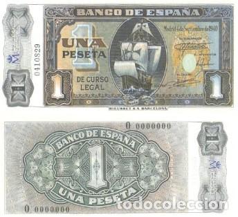 Reproducciones billetes y monedas: REPRODUCCION DE BILLETE DE ESPA&Ntilde;A, UNA PESETA 4 DE SEPTIEMBRE 1940. BILL-986