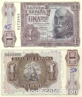 Reproducciones billetes y monedas: REPRODUCCION DE BILLETE DE ESPA&Ntilde;A, UNA PESETA 22 DE JUNIO 1953. BILL-987