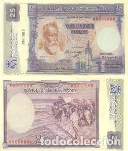 Reproducciones billetes y monedas: REPRODUCCION DE BILLETE DE ESPA&Ntilde;A, VEINTICINCO PESETAS 31 DE AGOSTO 1936. BILL-989