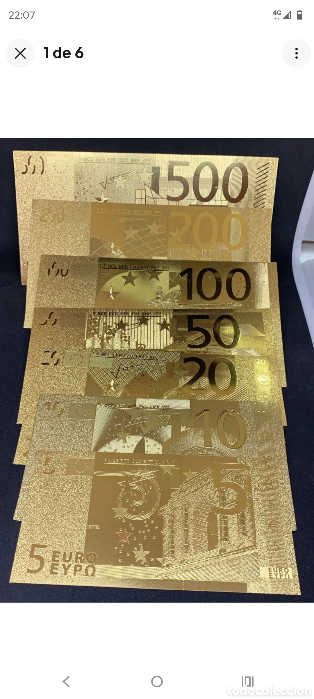 Reproducciones billetes y monedas: Billetes de imitaci&oacute;n acabados en oro