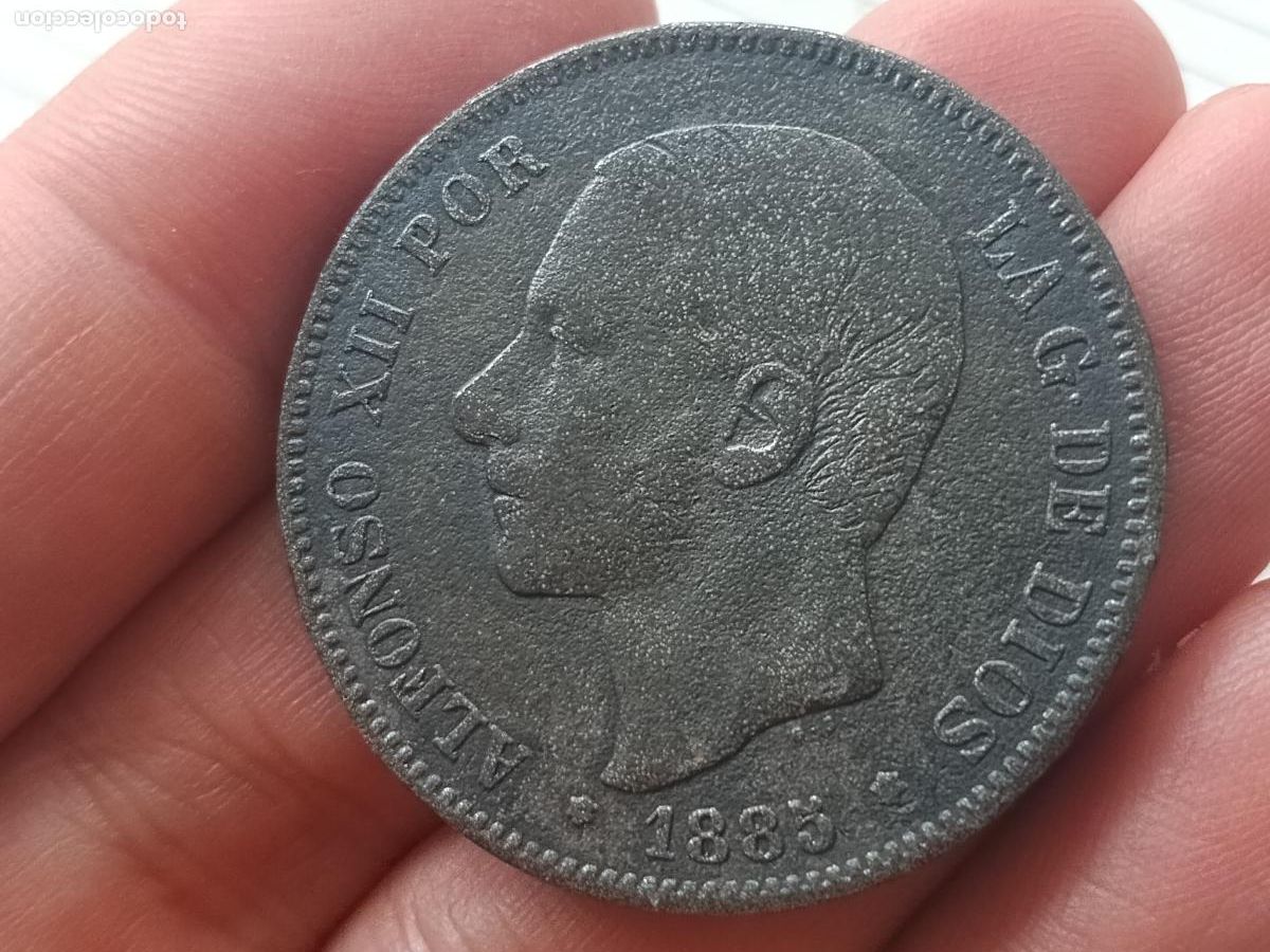 Reproducciones billetes y monedas: Duro de 5 pesetas falso de &eacute;poca 1885