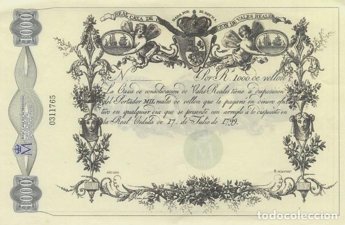 Reproducciones billetes y monedas: REPRODUCCION DE BILLETE DE ESPA&Ntilde;A, MIL REALES 17 DE JULIO DE 1799. BILL-993