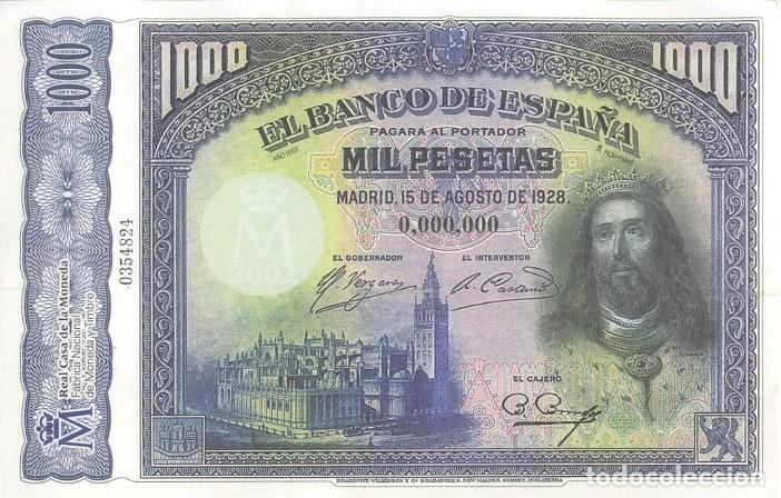 Reproducciones billetes y monedas: REPRODUCCION DE BILLETE DE ESPA&Ntilde;A, MIL PESETAS 15 DE AGOSTO DE 1928 MADRID. BILL-1000