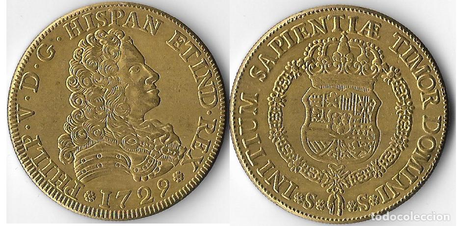 Reproducciones billetes y monedas: ESPA&Ntilde;A -PHILP V -8 ESCUDOS SEVILLA SS - ORO 24 K -(CONDICION VER IMAGENES Y DESCRIPCION