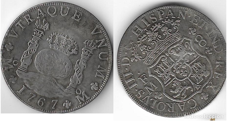Reproducciones billetes y monedas: ESPA&Ntilde;A -COLUMNARIO-CARLOS III 1787 8 REALES -FM MEXICO - ORO 24 K -