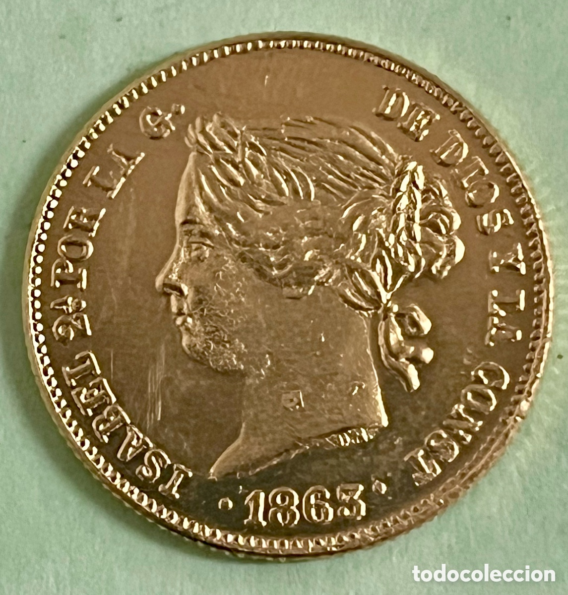 Reproducciones billetes y monedas: Moneda de oro puro Isabel segunda de las Espa&ntilde;as ( Filipinas ) 1863
