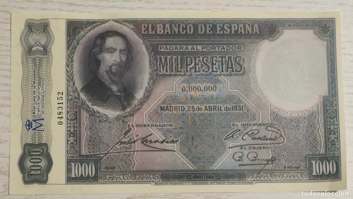 Reproducciones billetes y monedas: R&Eacute;PLICA DEL BILLETE ESPA&Ntilde;OL DE 1000 PESETAS EMITIDO EL 25 DE ABRIL DE 1931 (JOS&Eacute; ZORRILLA)