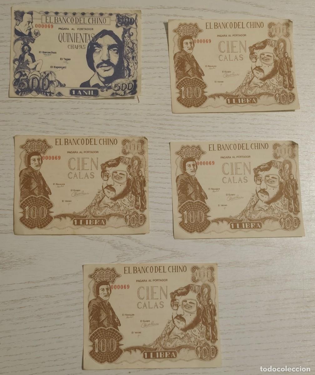 Reproducciones billetes y monedas: LOTE DE 5 BILLETES DE EL BANCO DEL CHINO REPRESENTANDO PERSONAJES DE LOS COMICS DE MAKOKI &middot; A&Ntilde;OS 80