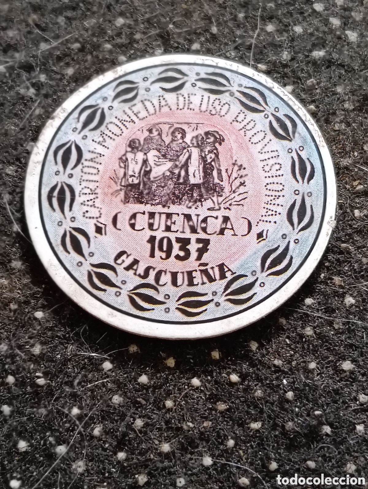 Reproducciones billetes y monedas: Cart&oacute;n moneda de CASCUE&Ntilde;A (CUENCA) 1 Cts 1937 De uso Provisional.