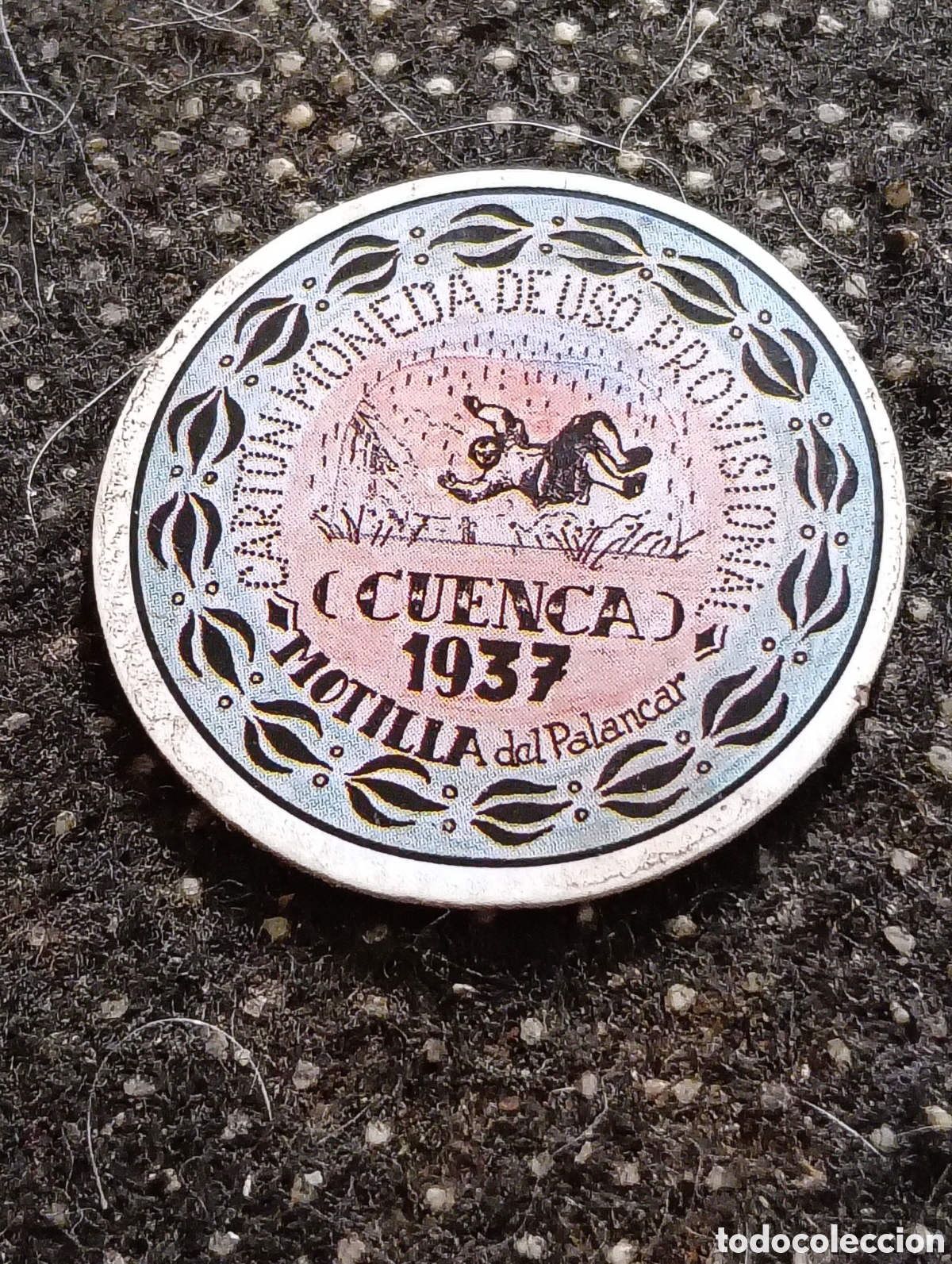 Reproducciones billetes y monedas: Cart&oacute;n moneda de MOTILLA DEL PALANCAR (CUENCA) 5 Cts 1937 De uso Provisional.