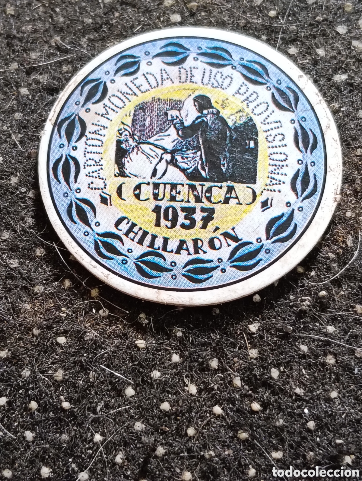 Reproducciones billetes y monedas: Cart&oacute;n moneda de CHILLARON (CUENCA) 15 Cts 1937 De uso Provisional.