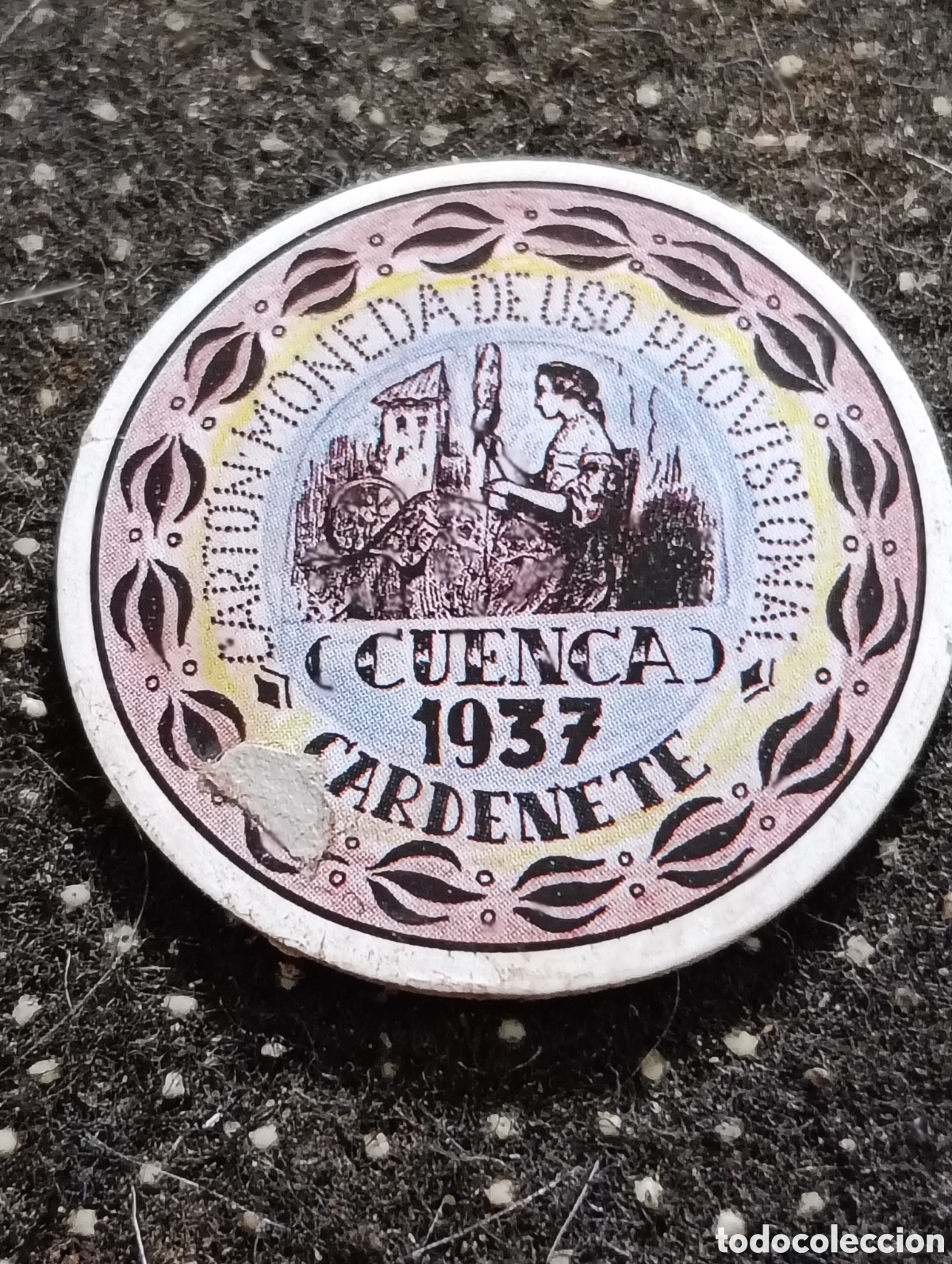 Reproducciones billetes y monedas: Cart&oacute;n moneda de CARDENETE (CUENCA) 10 Cts 1937 De uso Provisional.