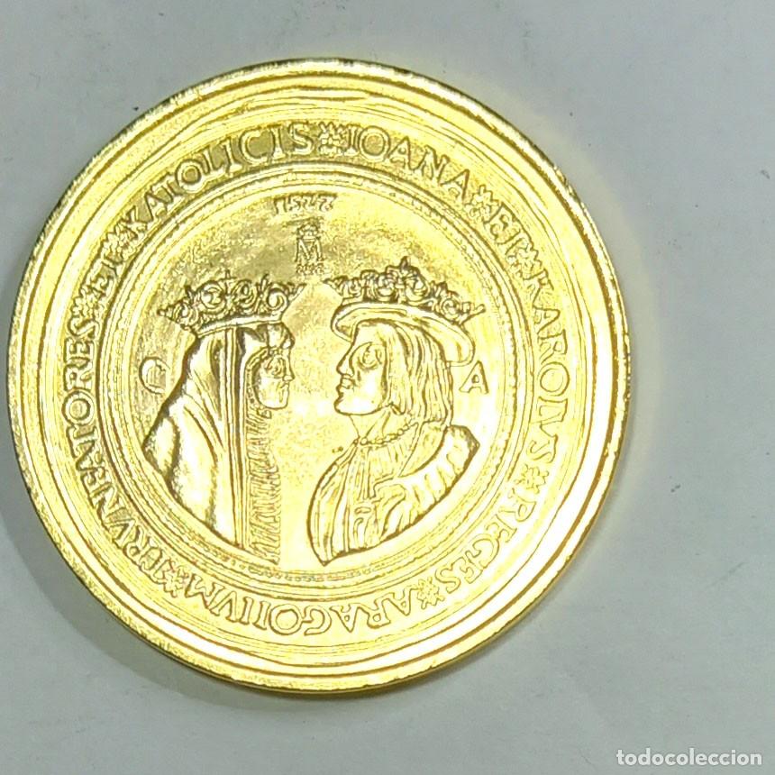 Reproducciones billetes y monedas: R&eacute;plica moneda de Juana y Carlos- ba&ntilde;o oro 24 kt. ,Ceca Real Casa de la Moneda