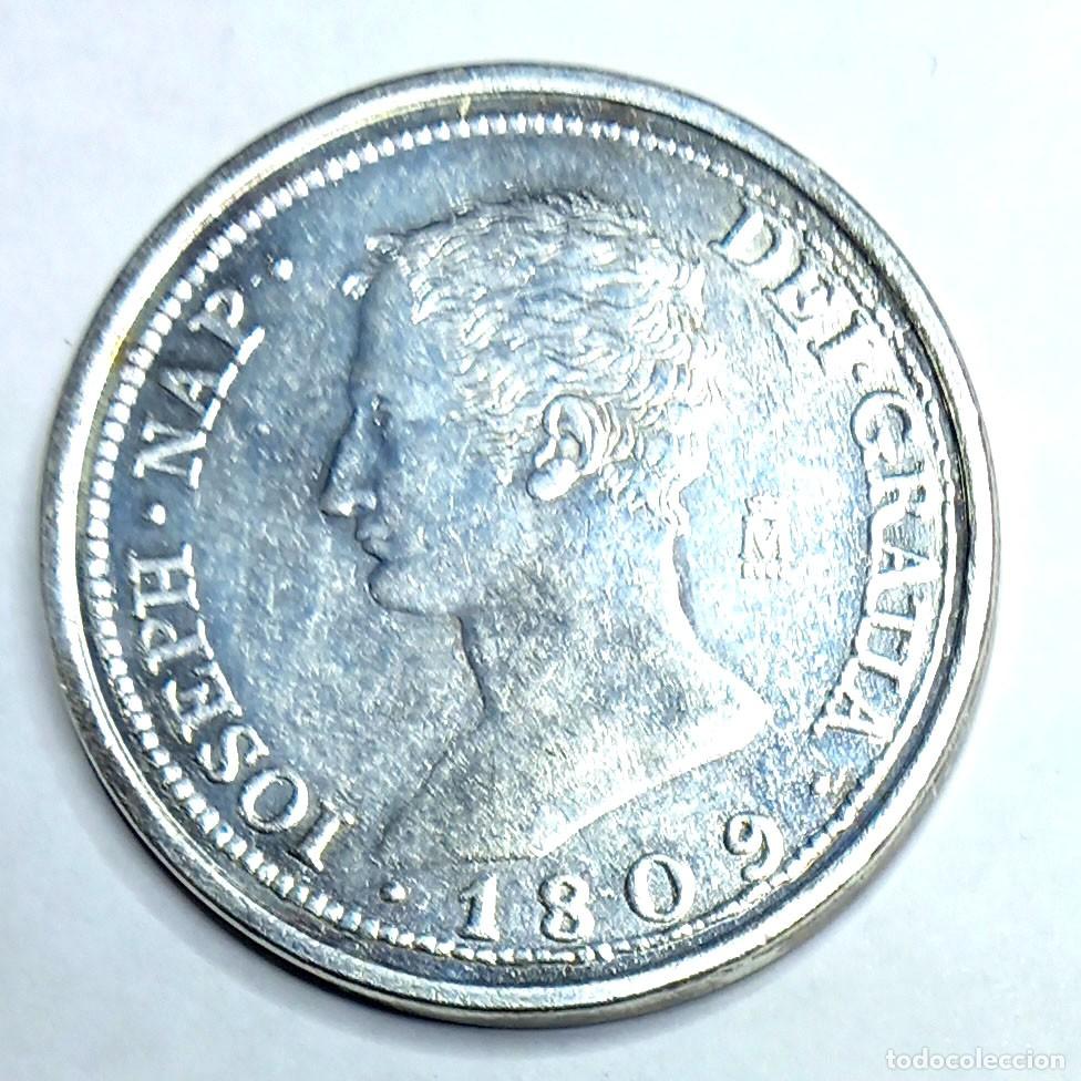 Reproducciones billetes y monedas: R&eacute;plica moneda de Jos&eacute; I Napole&oacute;n- ba&ntilde;o plata. ,Ceca Real Casa de la Moneda