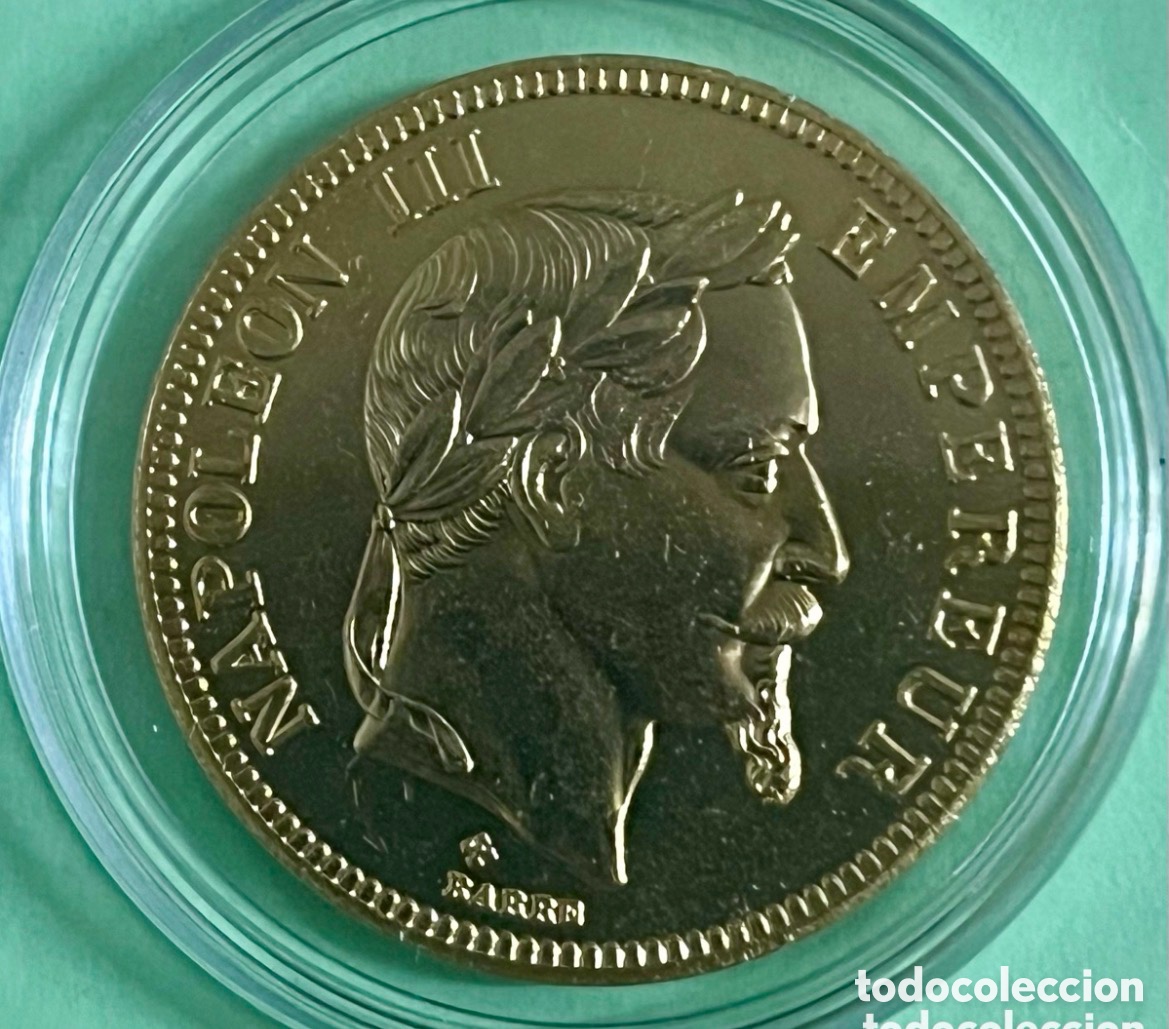 Reproducciones billetes y monedas: Moneda de oro puro de Napole&oacute;n III FRANCIA