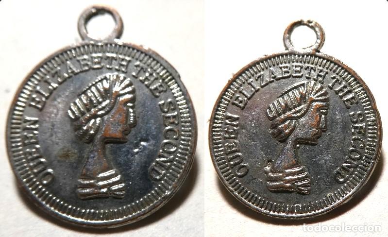 Reproducciones billetes y monedas: Reproducci&oacute;n de Queen Elizabeth II, mide 2 cm