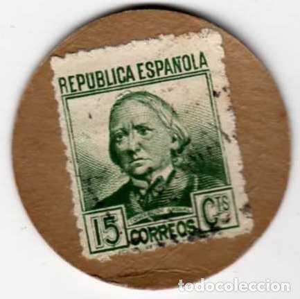 Reproducciones billetes y monedas: CART&Oacute;N MONEDA DE USO PROVISIONAL ESCUDO REP&Uacute;BLICA ESPA&Ntilde;OLA SELLO 15 C&Eacute;NTIMOS CONCEPCI&Oacute;N ARENAL