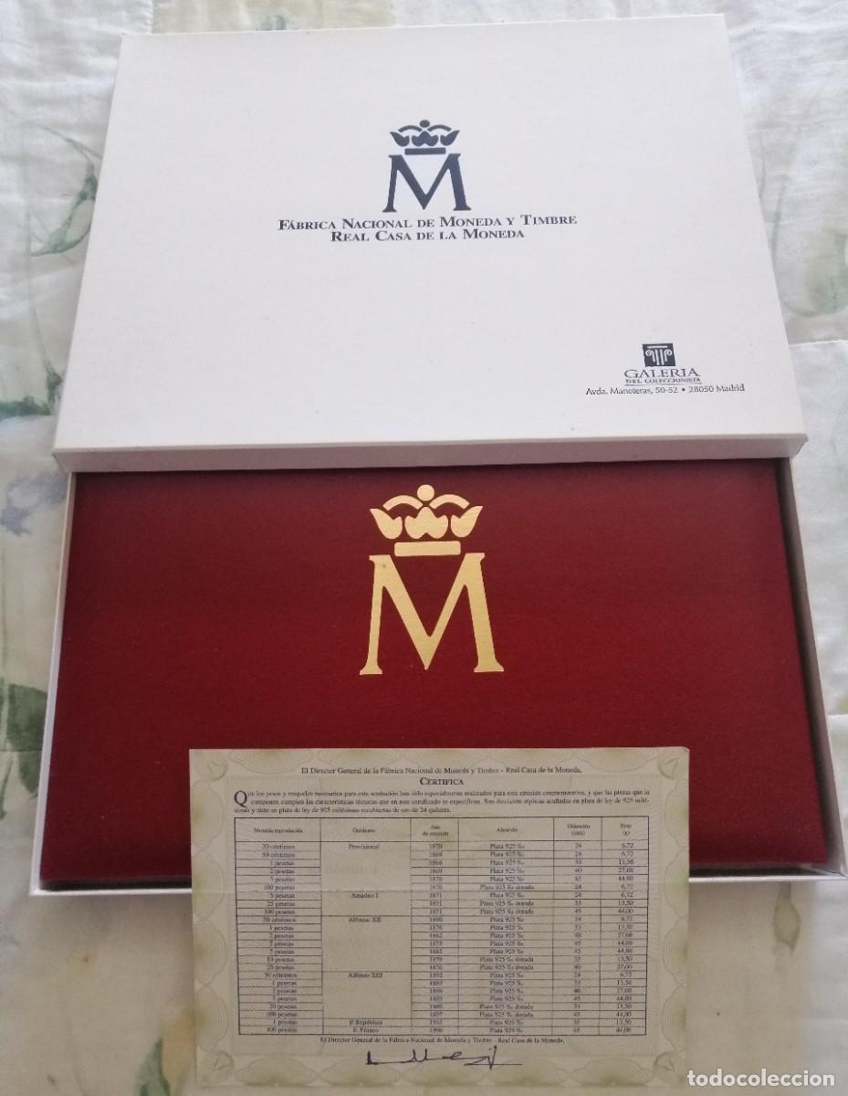 Reproducciones billetes y monedas: COLECCION MONEDAS DE PLATA 925: HISTORIA DE LA PESETA.550 GRAMOS DE PLATA 925, 7 BA&Ntilde;ADAS EN ORO.