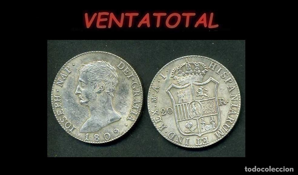 Reproducciones billetes y monedas: ESPA&Ntilde;A MONEDA DE 20 REALES A&Ntilde;O 1809 ( REY JOSE NAPOLEON I DE ESPA&Ntilde;A ) PESO 22 GRAMOS