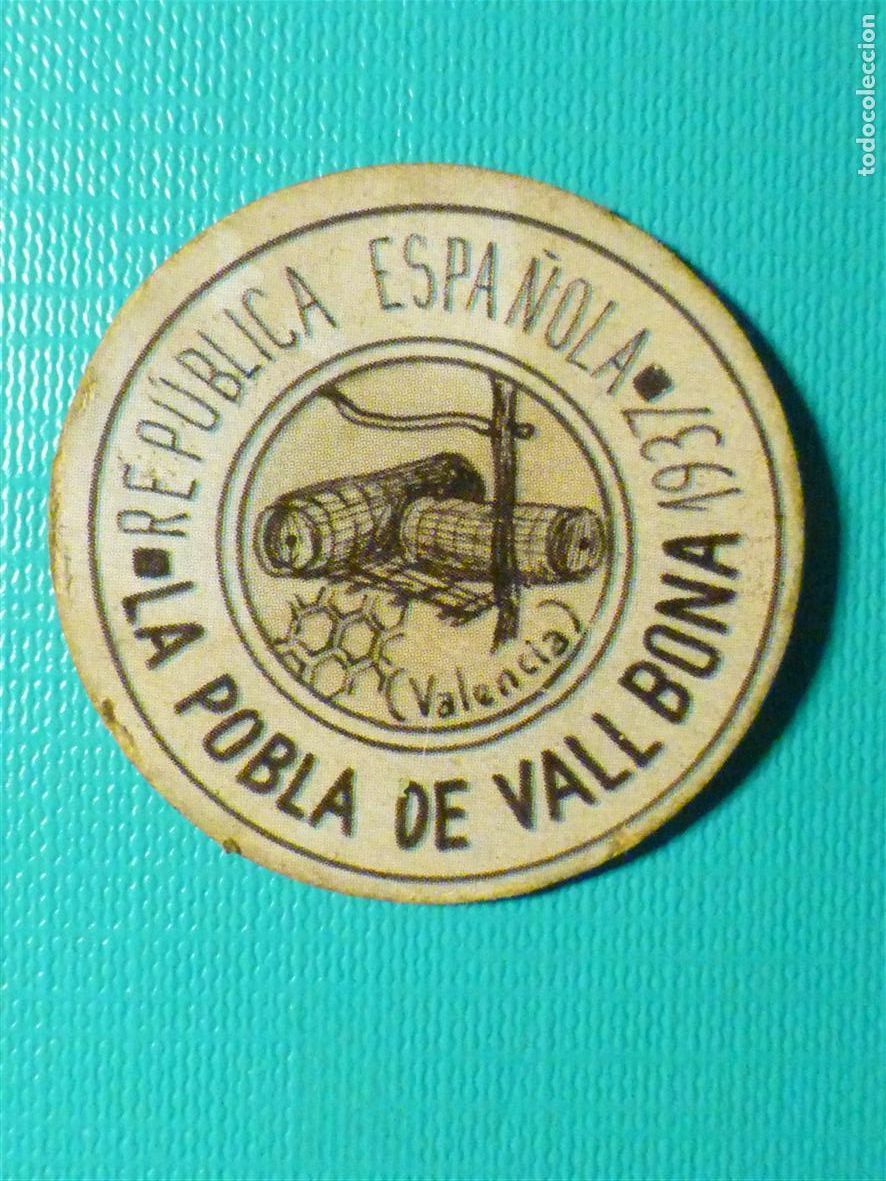 Reproducciones billetes y monedas: CART&Oacute;N MONEDA DE USO PROVISIONAL - La Pobla de Vall Bona - Valencia - 50 C&eacute;ntimos