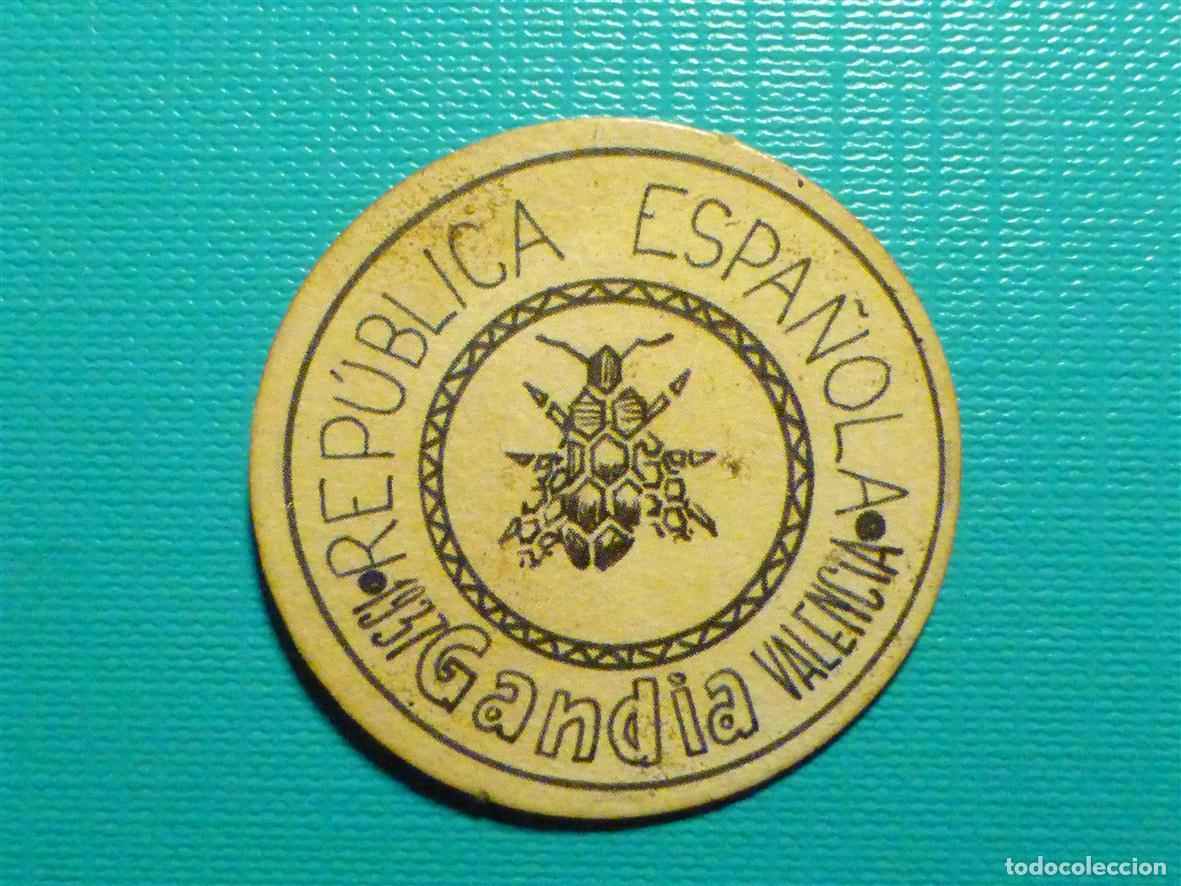 Reproducciones billetes y monedas: CART&Oacute;N MONEDA DE USO PROVISIONAL - Gand&iacute;a - Valencia - 20 C&eacute;ntimos