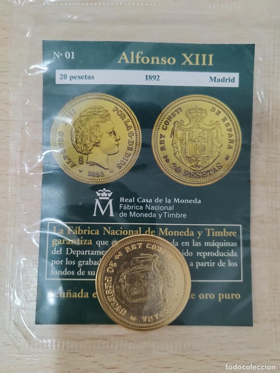 Reproducciones billetes y monedas: Reproducci&oacute;n Moneda 20 pesetas Alfonso XIII 1892 Ba&ntilde;o de oro puro