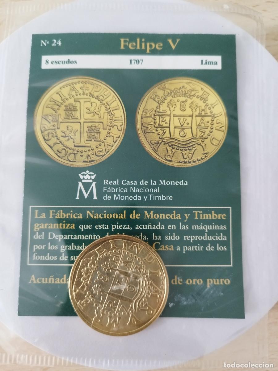 Reproducciones billetes y monedas: Reproducci&oacute;n &oacute; r&eacute;plica Felipe V 8 escudos 1707 Lima Real Casa de la Moneda F&aacute;brica Nacional de Mone
