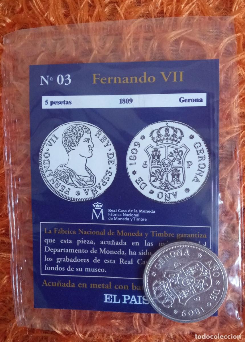 Reproducciones billetes y monedas: Reproducci&oacute;n Moneda 5 pesetas 1809 Fernando VII con ba&ntilde;o de plata pura. &rdquo;La F&aacute;brica Nacional de Mon