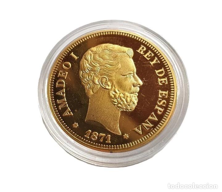 Reproducciones billetes y monedas: MONEDA DE ORO 24K. AMADEO I DE ESPA&Ntilde;A 1871 (CONDICION VER IMAGENES Y DESCRIPCION