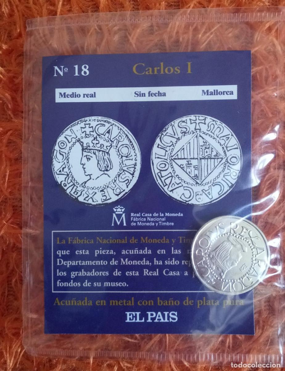 Reproducciones billetes y monedas: Reproducci&oacute;n Moneda Medio Real Mallorca Carlos I Acu&ntilde;ada en metal con ba&ntilde;o de plata pura &rdquo;La F&aacute;bric